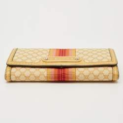 Pre Owned Celine Orange/Yellow Macadam Print Fabric and Croc Embossed Leather Flap Continental Wallet