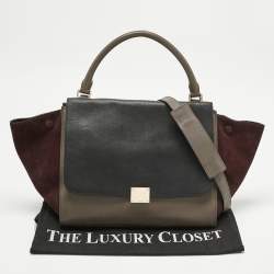 Pre Owned Celine Multicolor Leather and Suede Medium Trapeze Top Handle Bag