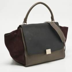 Pre Owned Celine Multicolor Leather and Suede Medium Trapeze Top Handle Bag