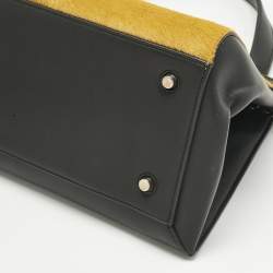 Pre Owned Celine Yellow/Black Calf Hair and Leather Large Edge Top Handle Bag