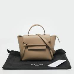 Pre Owned Celine Beige Leather Micro Belt Top Handle Bag