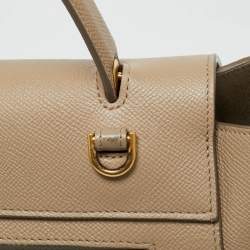 Pre Owned Celine Beige Leather Micro Belt Top Handle Bag