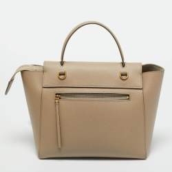 Pre Owned Celine Beige Leather Micro Belt Top Handle Bag