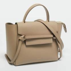 Pre Owned Celine Beige Leather Micro Belt Top Handle Bag