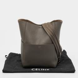 Pre Owned Celine Taupe Grey Leather Medium Sangle Seau Bag