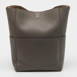 Pre Owned Celine Taupe Grey Leather Medium Sangle Seau Bag