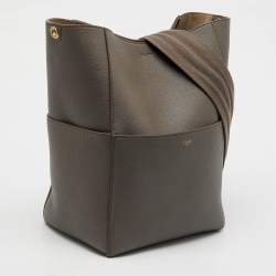 Pre Owned Celine Taupe Grey Leather Medium Sangle Seau Bag
