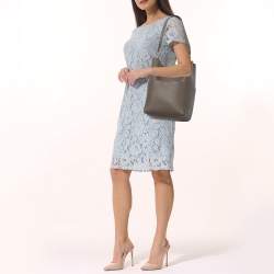 Pre Owned Celine Taupe Grey Leather Medium Sangle Seau Bag