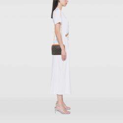 Pre Owned Celine Brown Triomphe Coated Canvas Clutch On Chain
