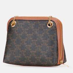 Pre Owned Celine Brown Triomphe Coated Canvas Clutch On Chain