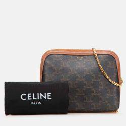 Pre Owned Celine Brown Triomphe Coated Canvas Clutch On Chain