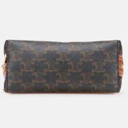 Pre Owned Celine Brown Triomphe Coated Canvas Clutch On Chain
