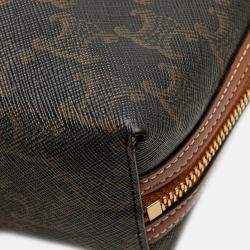 Pre Owned Celine Brown Triomphe Coated Canvas Clutch On Chain