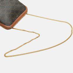 Pre Owned Celine Brown Triomphe Coated Canvas Clutch On Chain