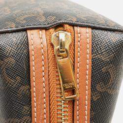 Pre Owned Celine Brown Triomphe Coated Canvas Clutch On Chain