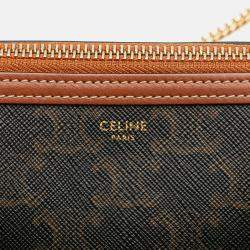 Pre Owned Celine Brown Triomphe Coated Canvas Clutch On Chain