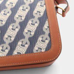 Pre Owned Celine Classic Triomphe Shoulder Bag Denim And Leather  Navy Brown