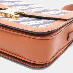 Pre Owned Celine Classic Triomphe Shoulder Bag Denim And Leather  Navy Brown