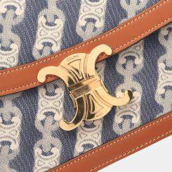 Pre Owned Celine Classic Triomphe Shoulder Bag Denim And Leather  Navy Brown