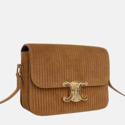 Pre Owned Celine Brown Teen Striped Suede Triomphe Crossbody