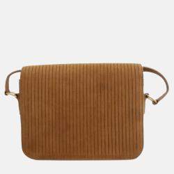 Pre Owned Celine Brown Teen Striped Suede Triomphe Crossbody