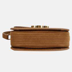 Pre Owned Celine Brown Teen Striped Suede Triomphe Crossbody