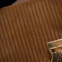 Pre Owned Celine Brown Teen Striped Suede Triomphe Crossbody