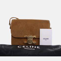 Pre Owned Celine Brown Teen Striped Suede Triomphe Crossbody