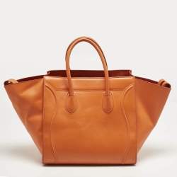 Pre Owned Celine Orange Leather Medium Phantom Luggage Tote
