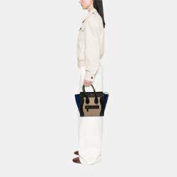 Pre Owned Celine Brown Micro Tricolor Leather Luggage Tote