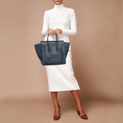 Pre Owned Celine Navy Blue Leather Mini Luggage Tote