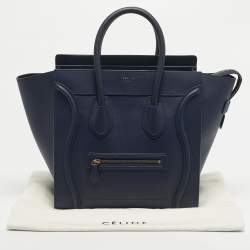 Pre Owned Celine Navy Blue Leather Mini Luggage Tote