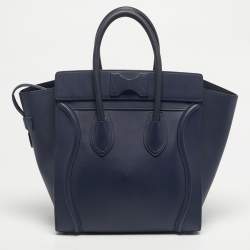 Pre Owned Celine Navy Blue Leather Mini Luggage Tote
