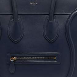 Pre Owned Celine Navy Blue Leather Mini Luggage Tote