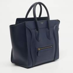 Pre Owned Celine Navy Blue Leather Mini Luggage Tote