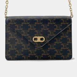 Pre Owned Celine Celine Chain Wallet Black/Brown Pvc/Leather