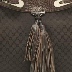 Pre Owned Celine Dark Brown Macadam Canvas and Croc Embossed Leather Shoulder Bag