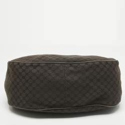 Pre Owned Celine Dark Brown Macadam Canvas and Croc Embossed Leather Shoulder Bag