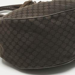 Pre Owned Celine Dark Brown Macadam Canvas and Croc Embossed Leather Shoulder Bag