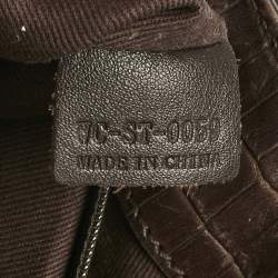 Pre Owned Celine Dark Brown Macadam Canvas and Croc Embossed Leather Shoulder Bag