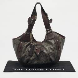 مملوكة مسبقًا حقيبة سيليين هوبي قماش مطلي بلون بني داكن مع جلد وعربة حصان