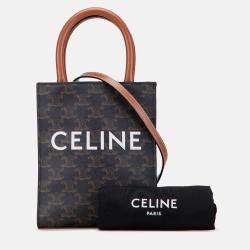 Pre Owned Celine Brown Mini Triomphe Coated Canvas Vertical Cabas Satchel