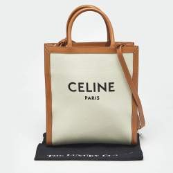Pre Owned Celine Tan/Natural Canvas and Leather Small Vertical Cabas Tote
