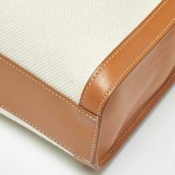Pre Owned Celine Tan/Natural Canvas and Leather Small Vertical Cabas Tote