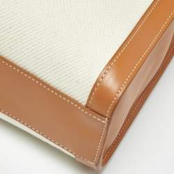 Pre Owned Celine Tan/Natural Canvas and Leather Small Vertical Cabas Tote