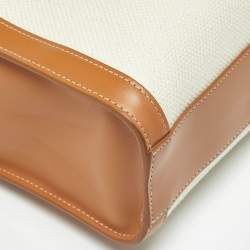 Pre Owned Celine Tan/Natural Canvas and Leather Small Vertical Cabas Tote