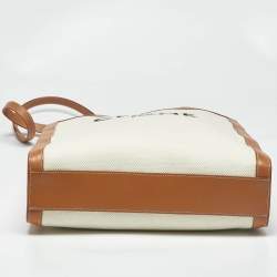 Pre Owned Celine Tan/Natural Canvas and Leather Small Vertical Cabas Tote