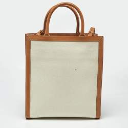 Pre Owned Celine Tan/Natural Canvas and Leather Small Vertical Cabas Tote