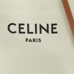 Pre Owned Celine Tan/Natural Canvas and Leather Small Vertical Cabas Tote