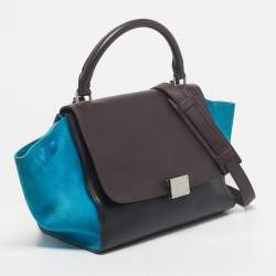 Pre Owned Celine Tricolor Leather and Suede Small Trapeze Top Handle Bag